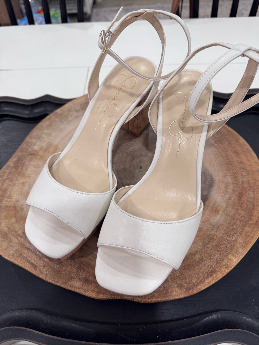 Jessica Simpson White Women's Block Cork Heel Sandals